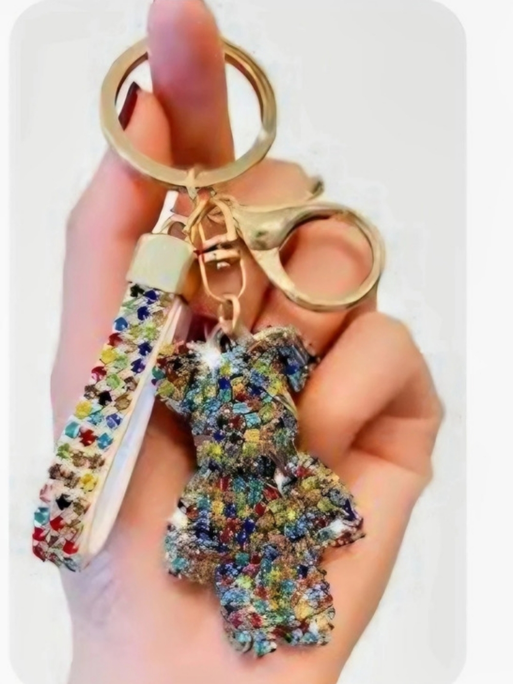 Rhinestone Bear Keychain Multicolor - Picture 2 of 2